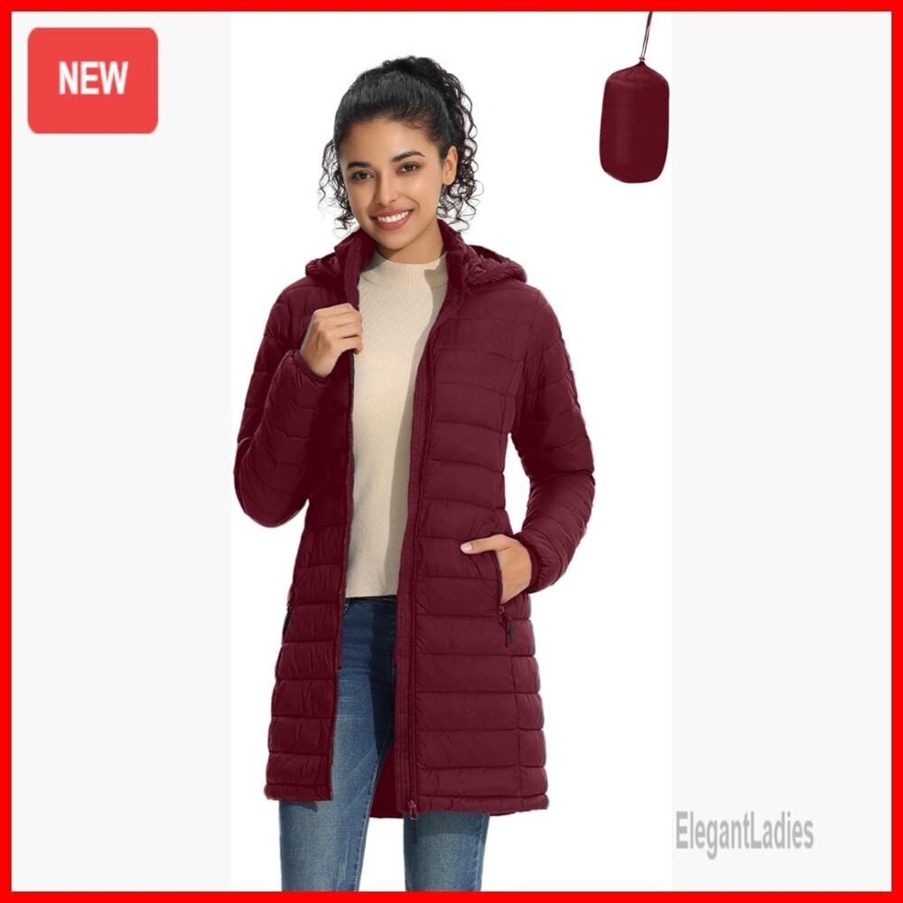 Women's Packable Puffer Coat Lightweight Water-Resistant Slim-Fit Winter Jacket